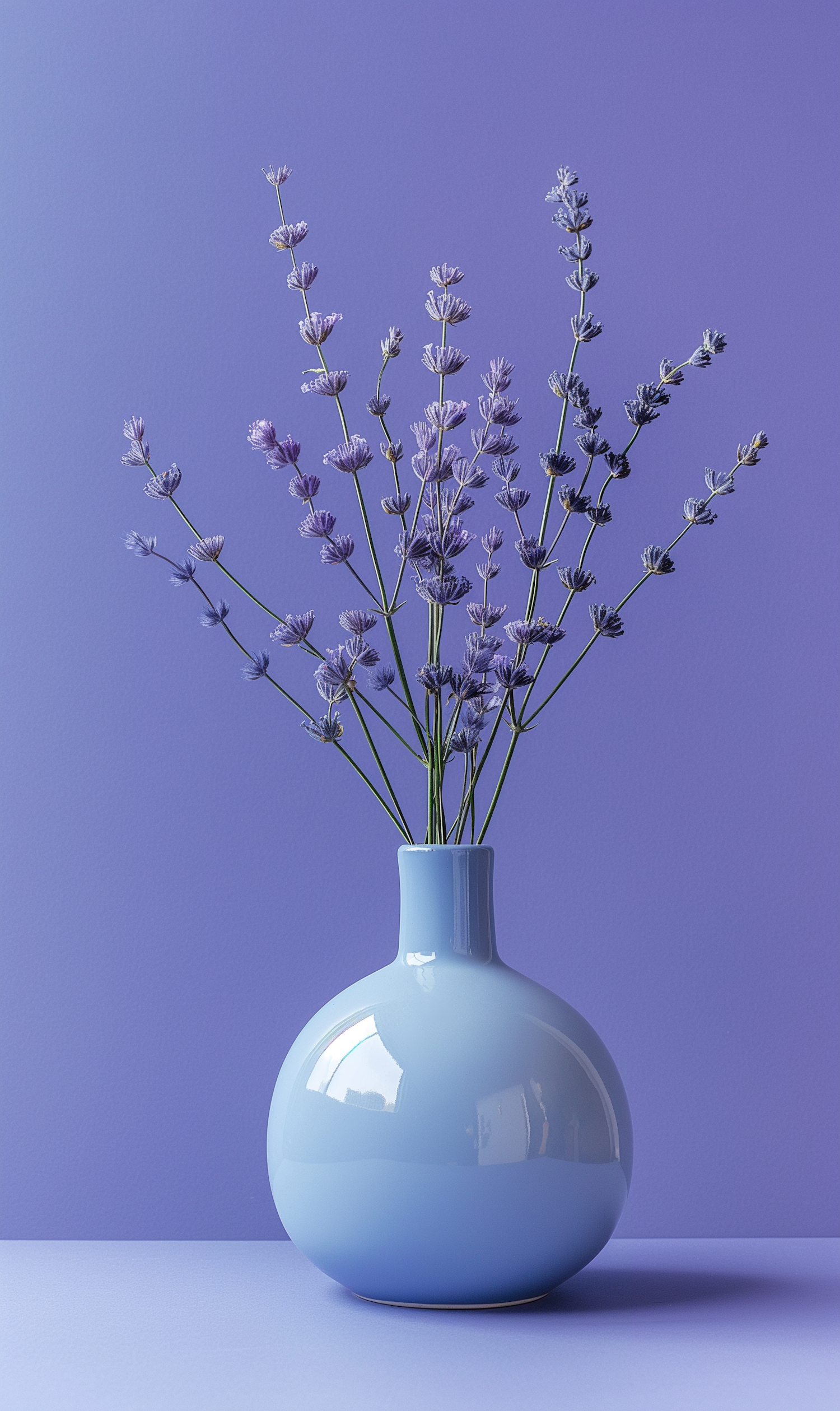 Elegant Blue Vase with Lavender Blooms