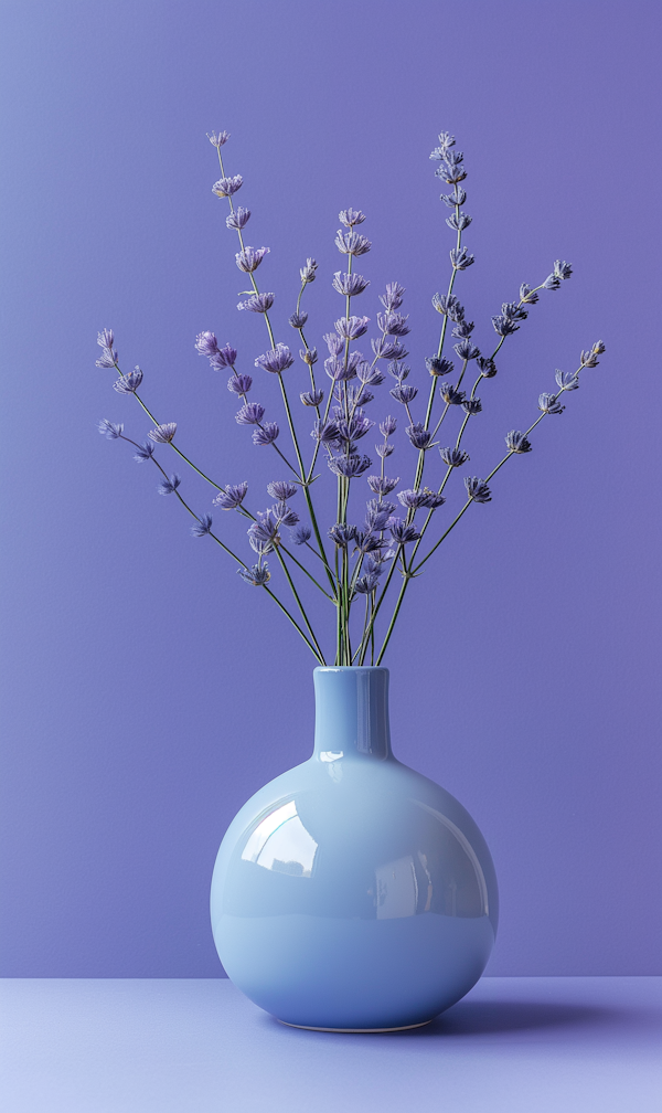 Elegant Blue Vase with Lavender Blooms