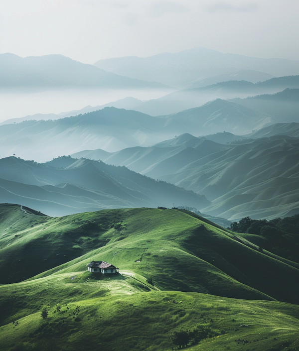 Serene Mountain Landscape with Solitary House