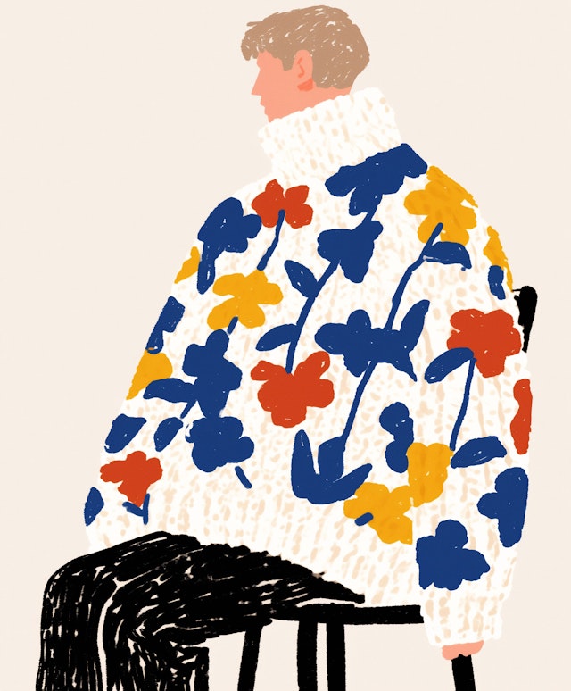 Person in Colorful Floral Sweater