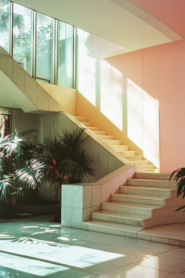Modern Interior with Staircase and Greenery