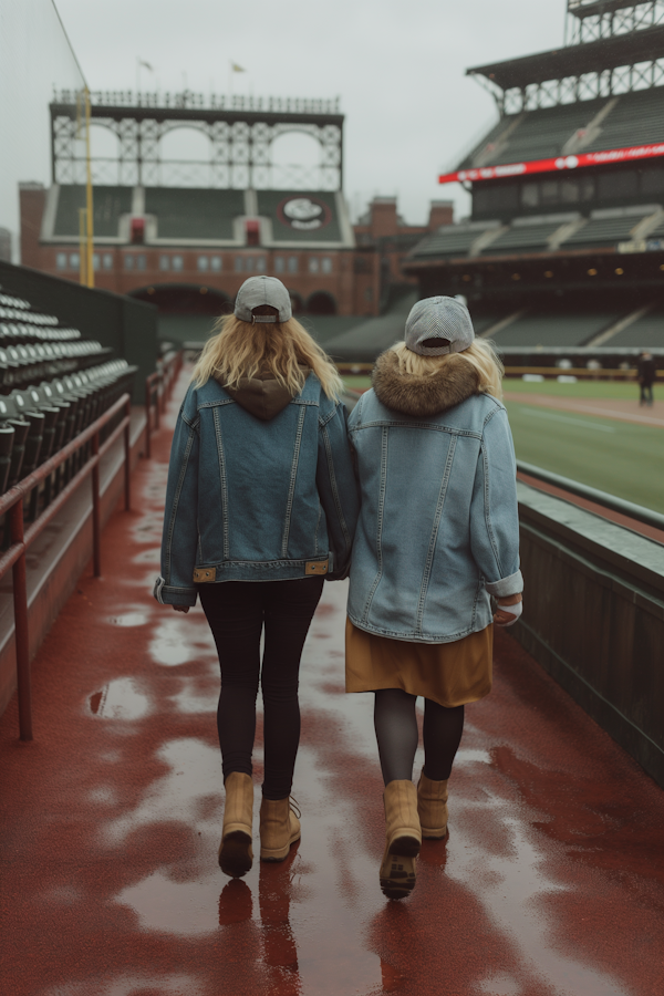 Women Walking in Stadium Pathway
