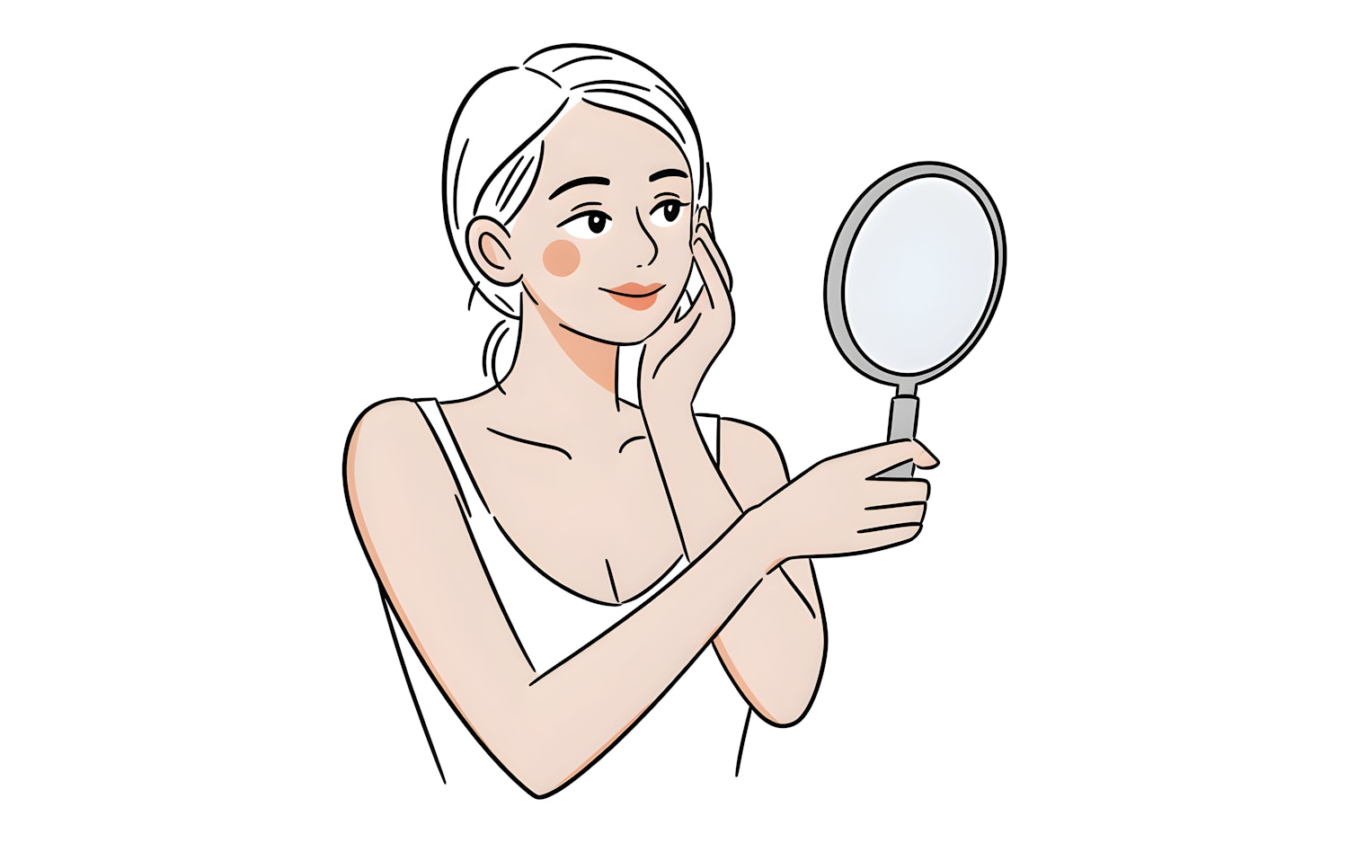 Woman Examining Her Face with Mirror