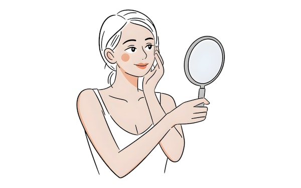 Woman Examining Her Face with Mirror