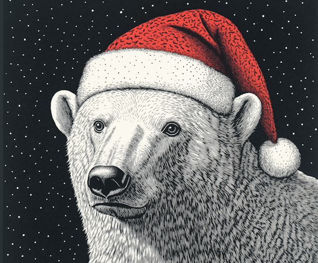 Polar Bear with Santa Hat