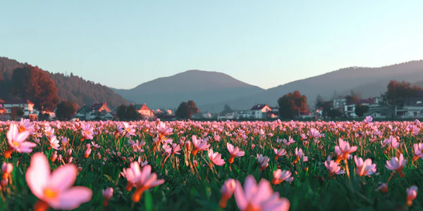 Sunset Over Flower Field