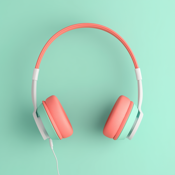 Minimalist Pink Headphones on Mint Green Background