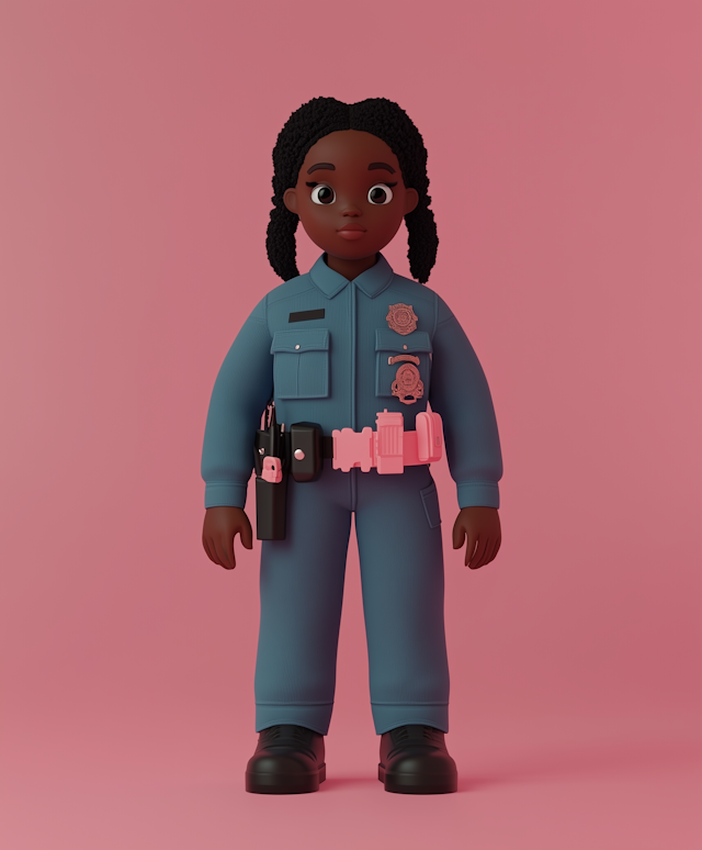 Stylized Illustration of Young Black Girl in Police Uniform