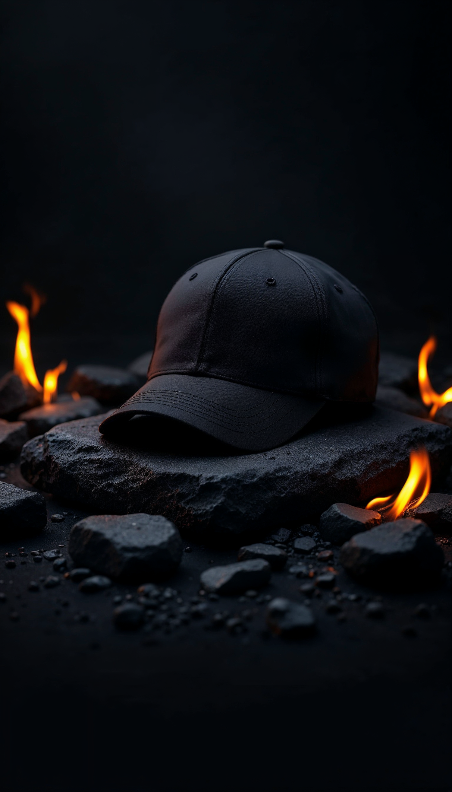 Dramatic Black Baseball Cap with Flames