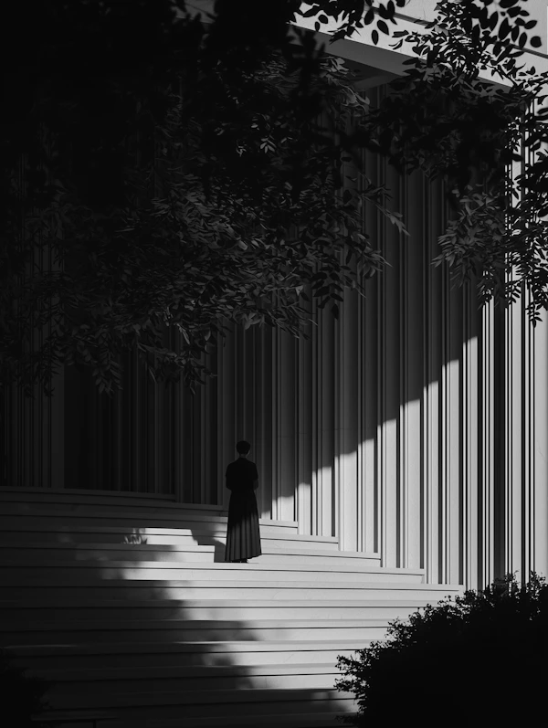 Solitary Figure on Stairs