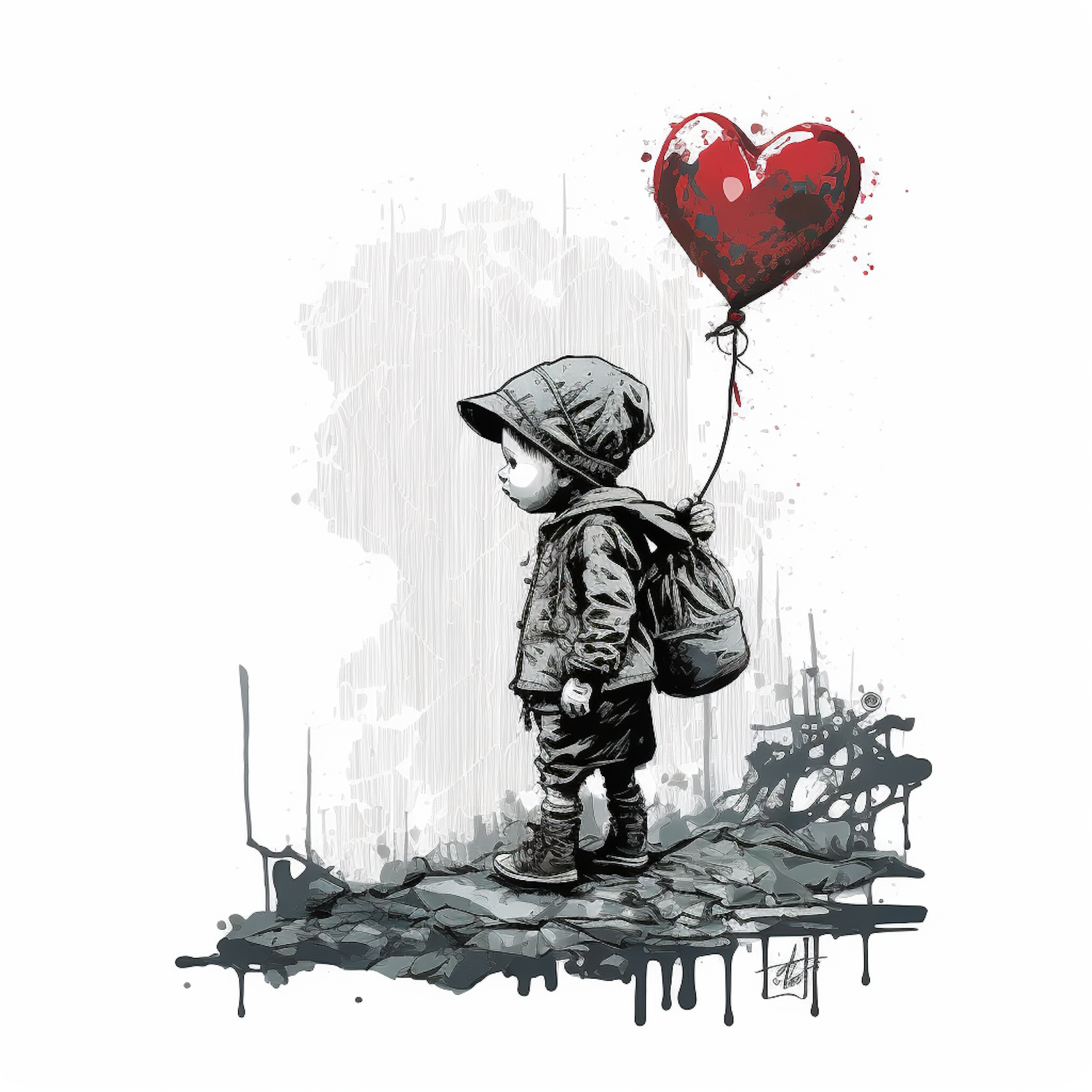 Solitary Child with Red Balloon