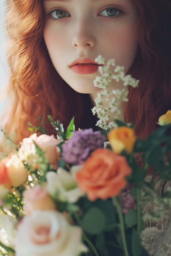 Serene Portrait with Flowers