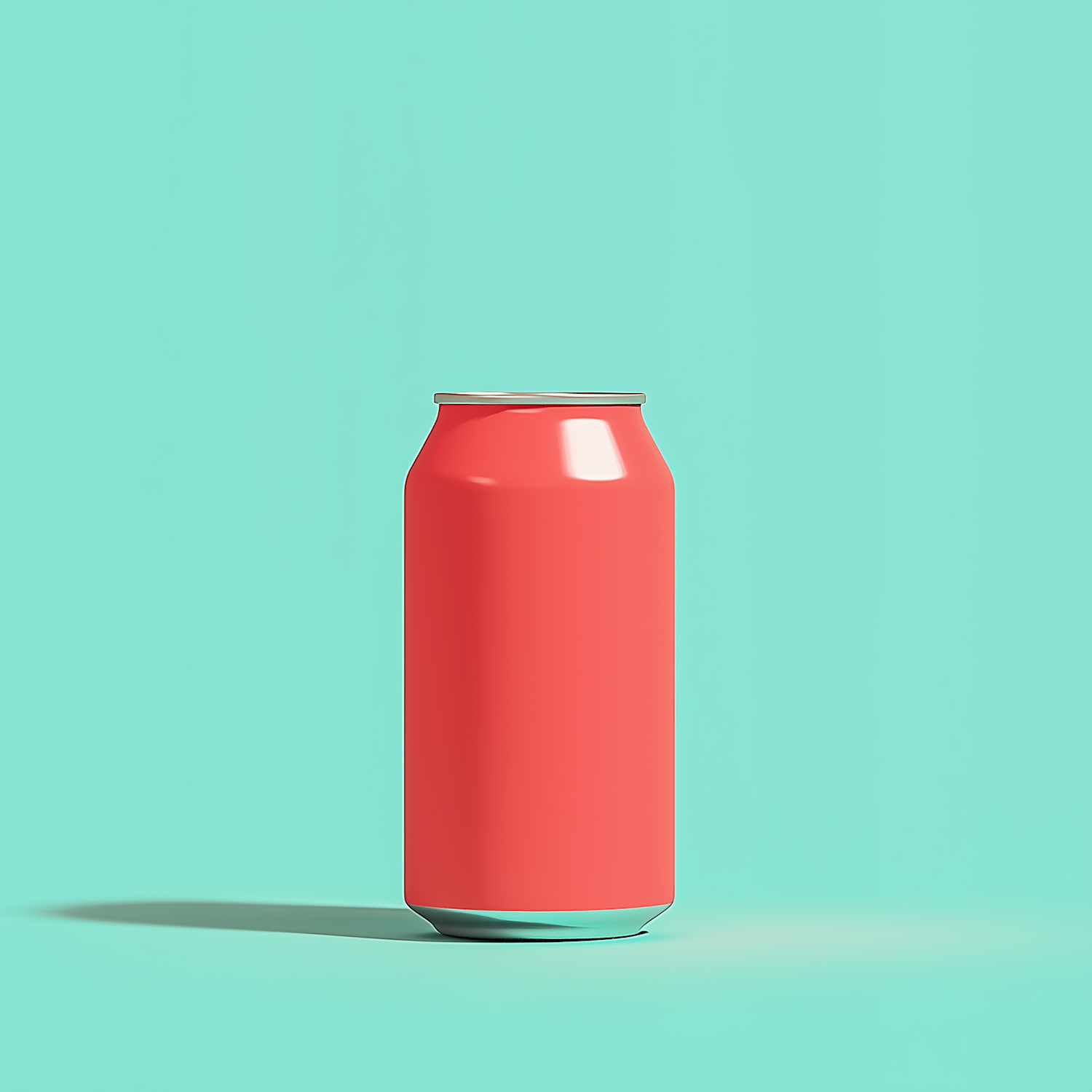 Solitary Red Can on Light Teal Background