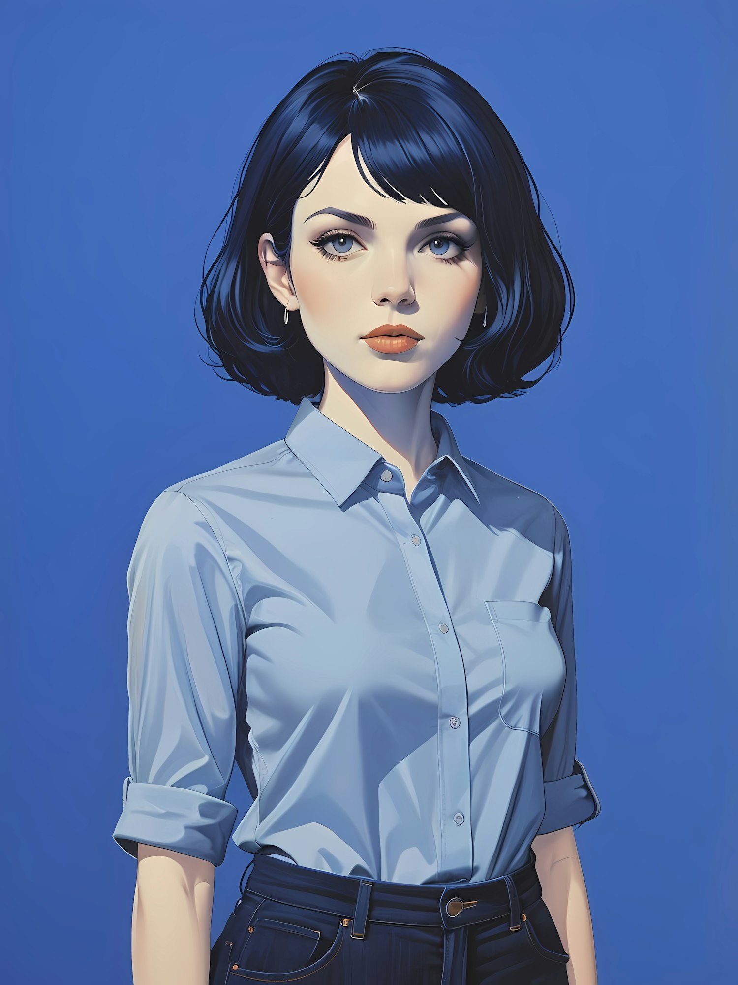 Portrait of a Young Woman with Blue Hair