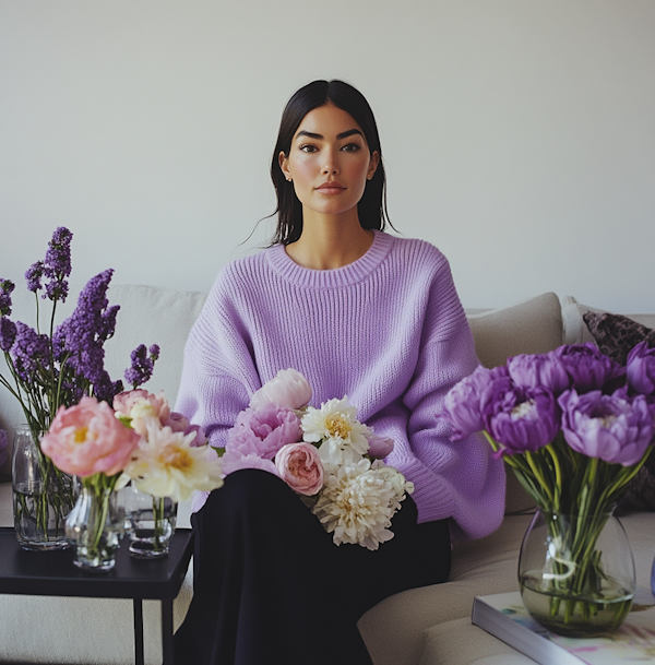 Serene Woman Amidst Colorful Flowers