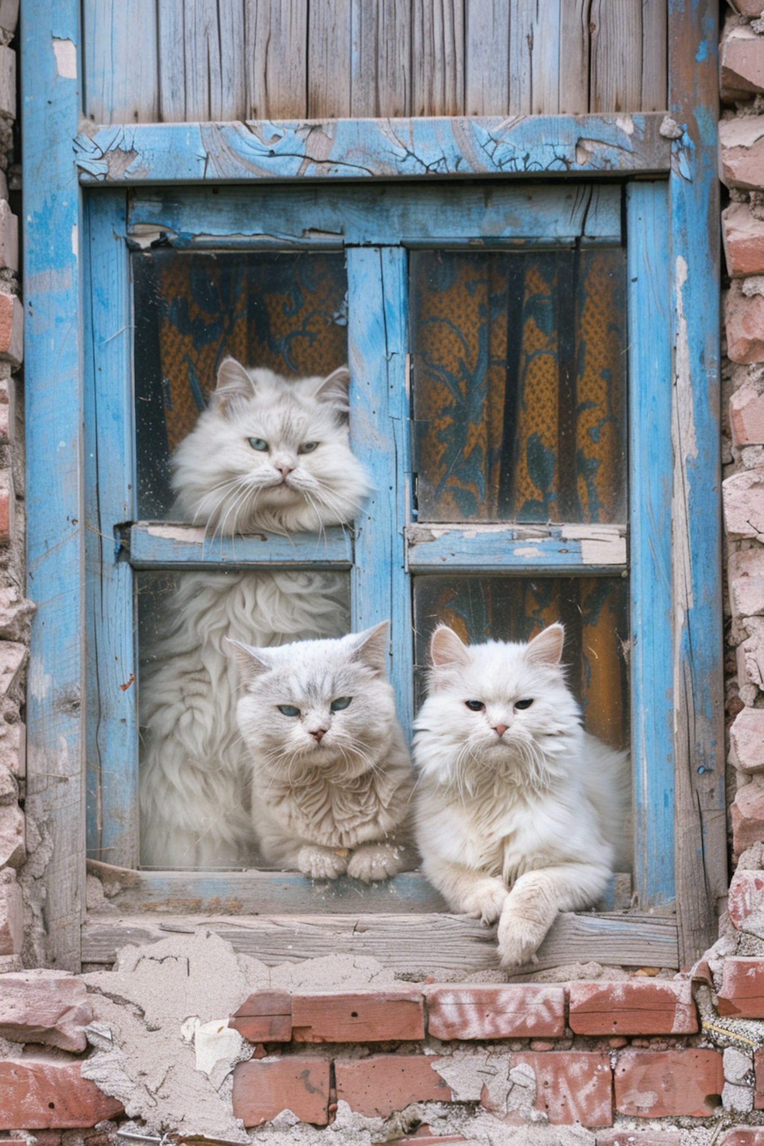 Rustic Elegance: Cats in Vintage Window