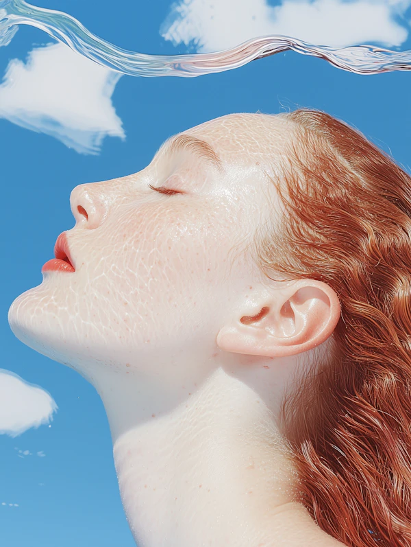 Serene Woman under Blue Sky