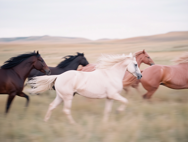 Galloping Horses in Open Field