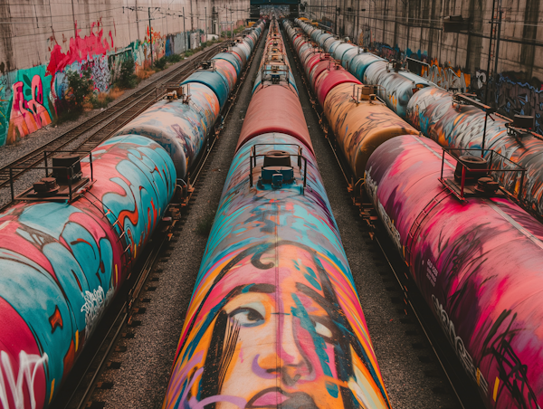 Vibrant Graffiti on Train Cars