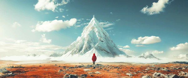 Solitary Explorer in Mountainous Landscape
