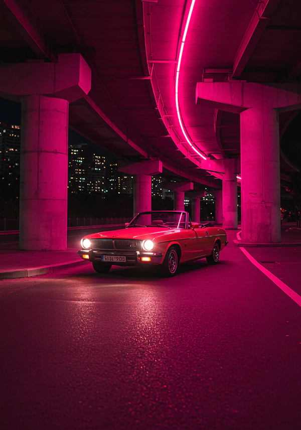 Red Convertible at Night