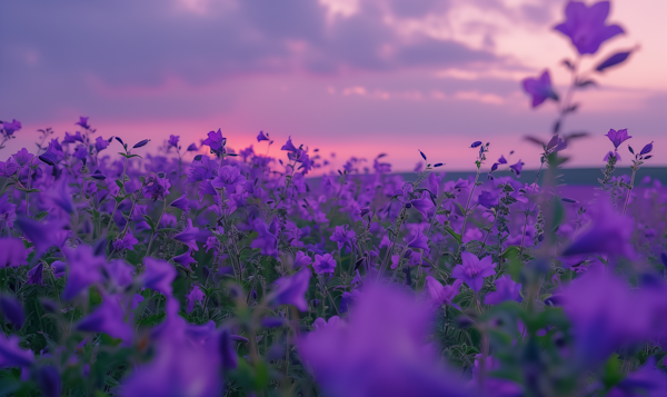 Serene Purple Flower Field at Dawn/Dusk