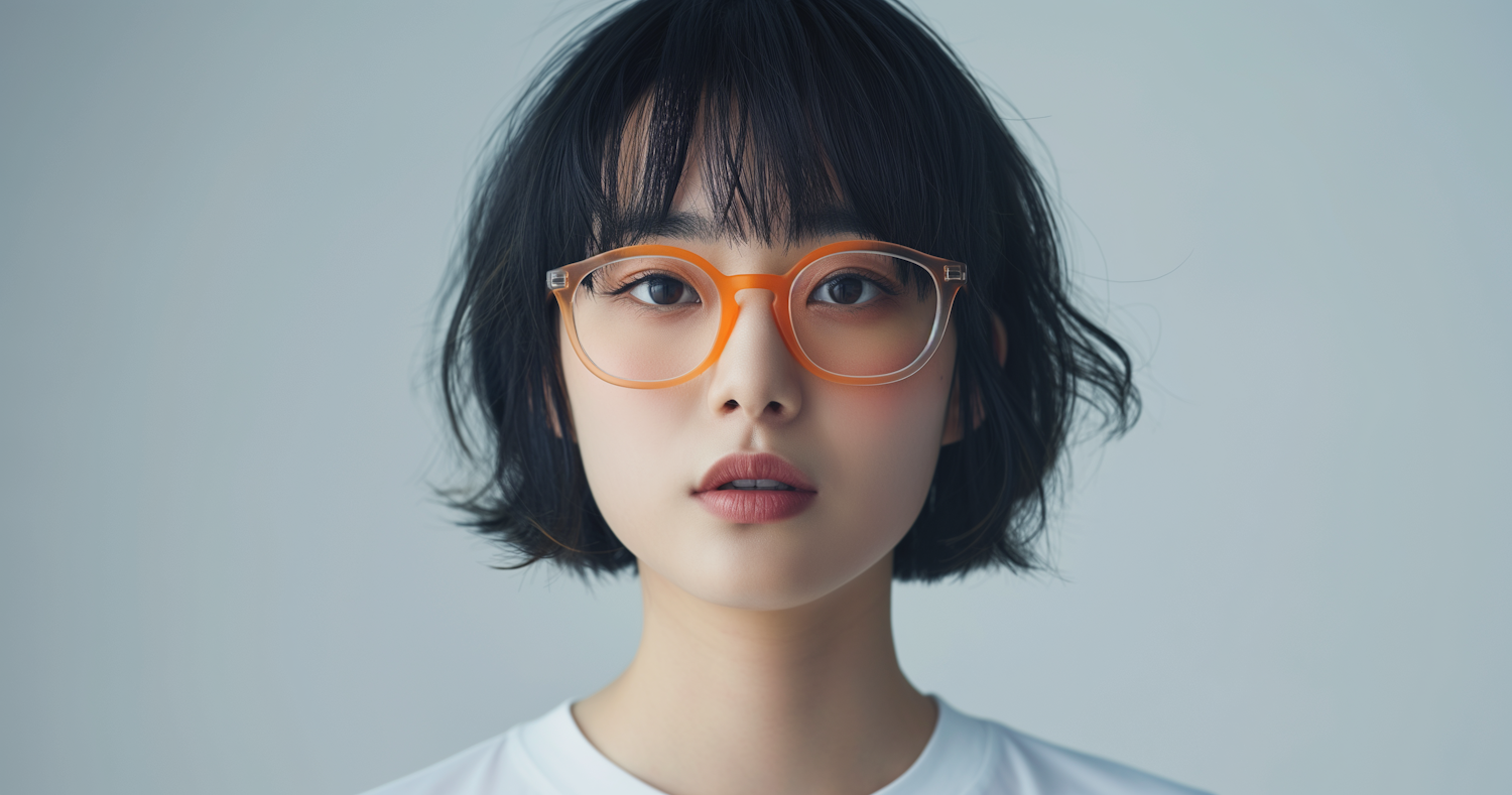 Portrait of a Young East Asian Woman with Orange Glasses