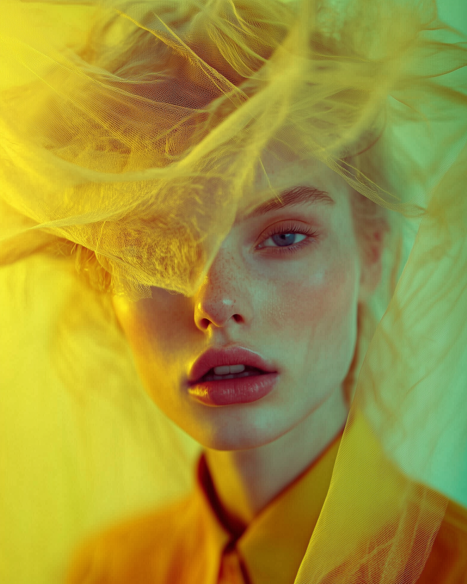 Ethereal Portrait with Yellow Fabric