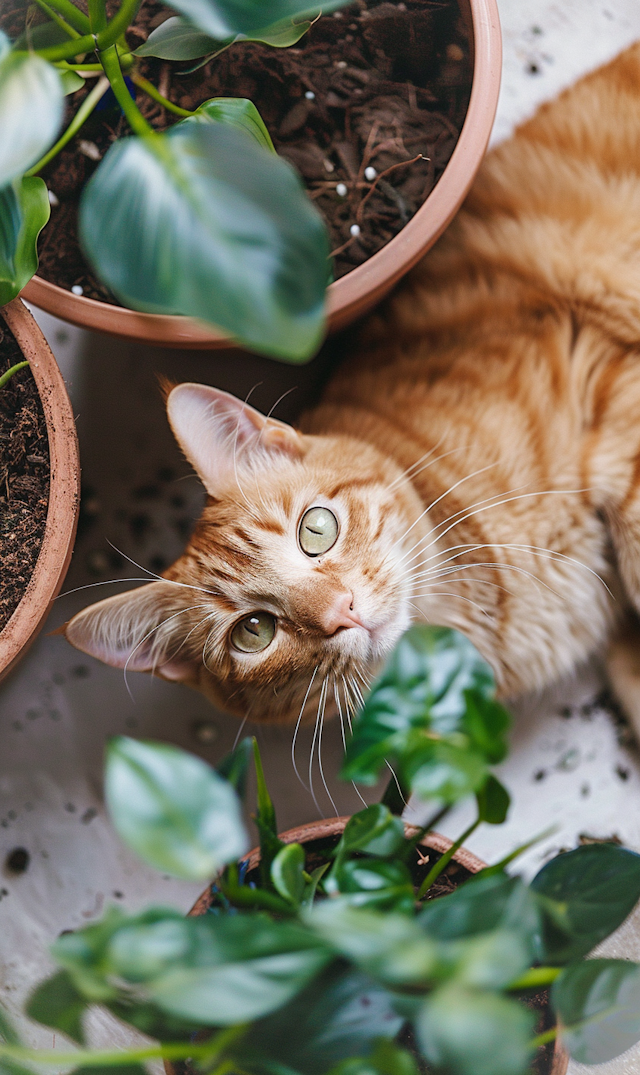 Curious Tabby Amongst the Pots