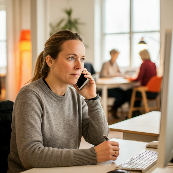 Woman on Phone in Office