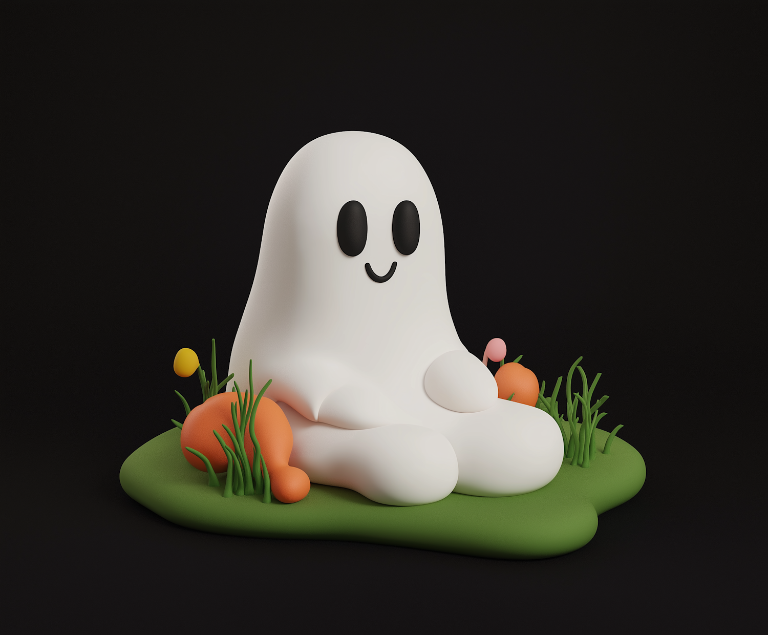 Cute Cartoonish Ghost on Grass