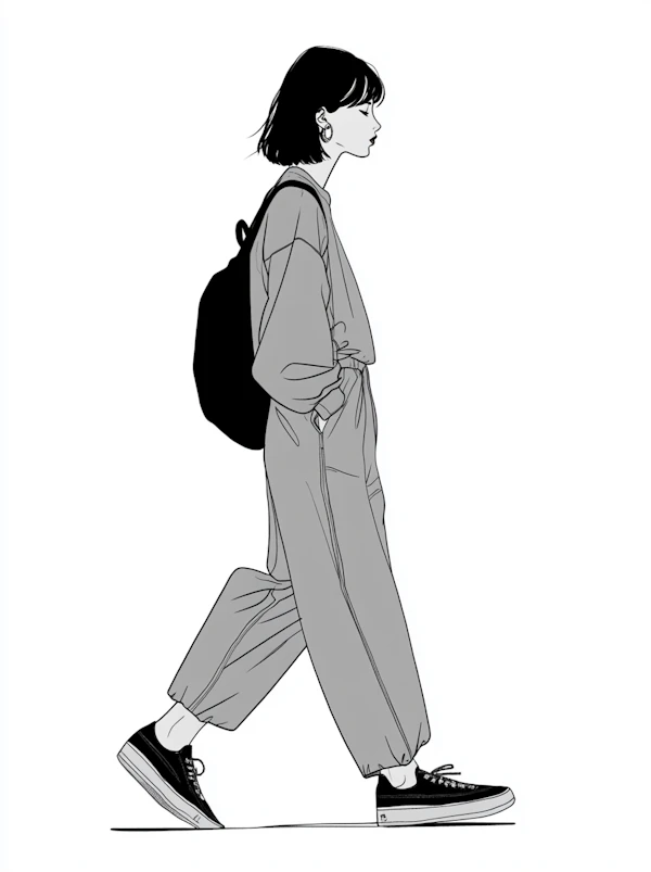 Serene Monochrome Illustration of a Young Woman