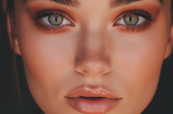 Luminous Gaze: Warm Tones and Refined Makeup Close-Up