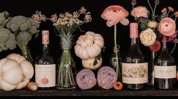 Artisanal Veggie and Floral Display with Wine