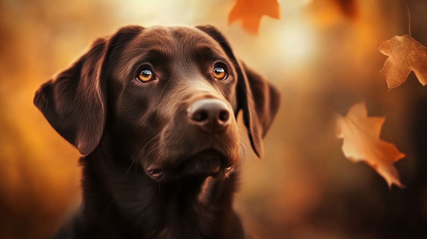 Chocolate Labrador in Autumn