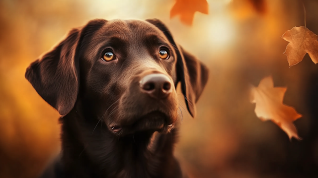 Chocolate Labrador in Autumn