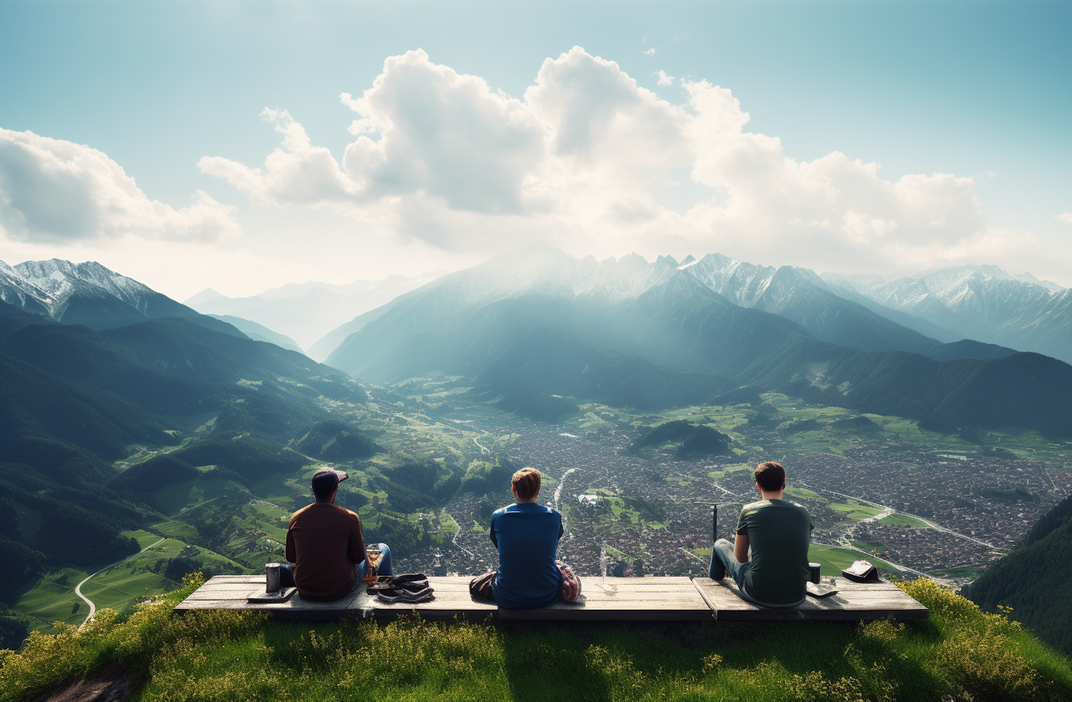 Contemplative Trio on a Mountain Overlook