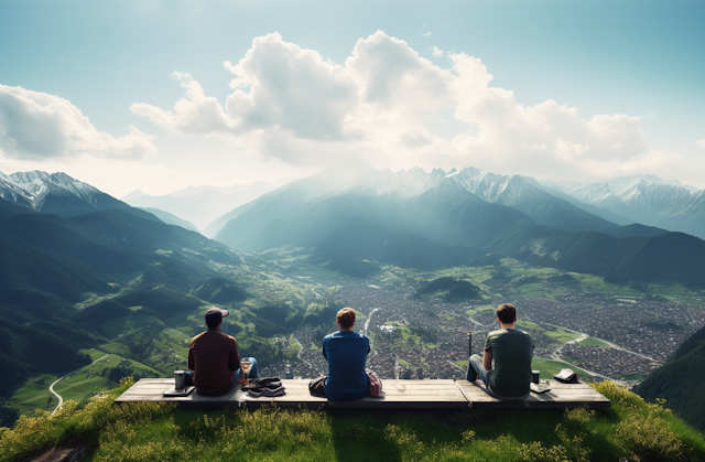 Contemplative Trio on a Mountain Overlook