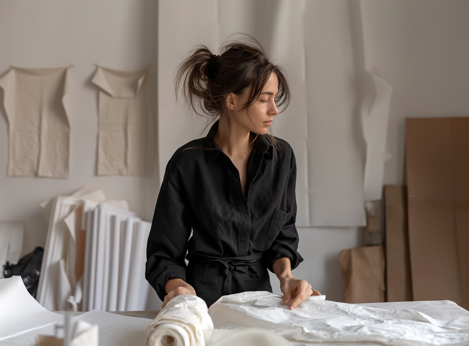 Woman Engaged in Textile Work