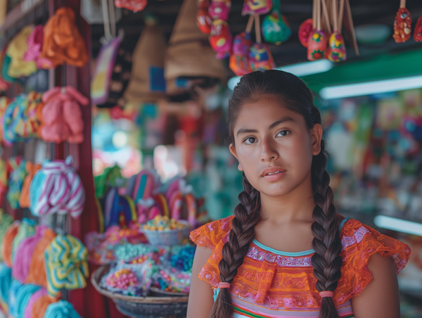 Contemplative Girl at Cultural Market