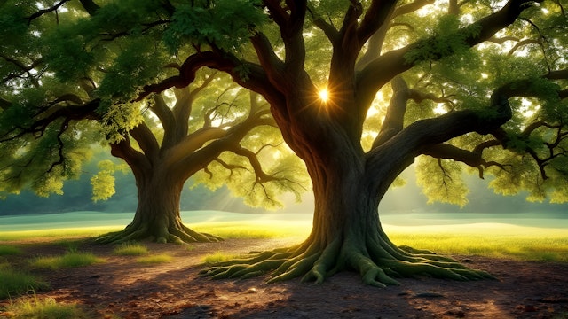 Majestic Trees in Sunlight