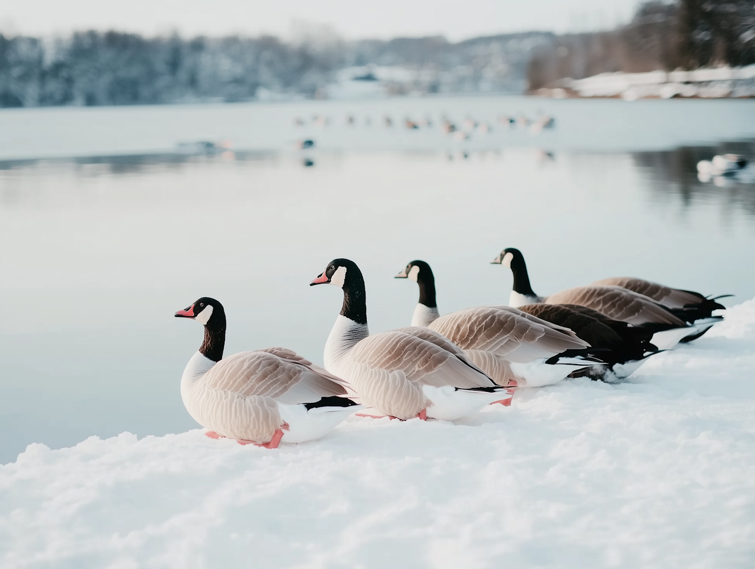 Canada Geese on Snowy Bank