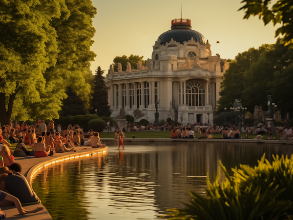 Golden Hour Gathering by the Reflective Pond