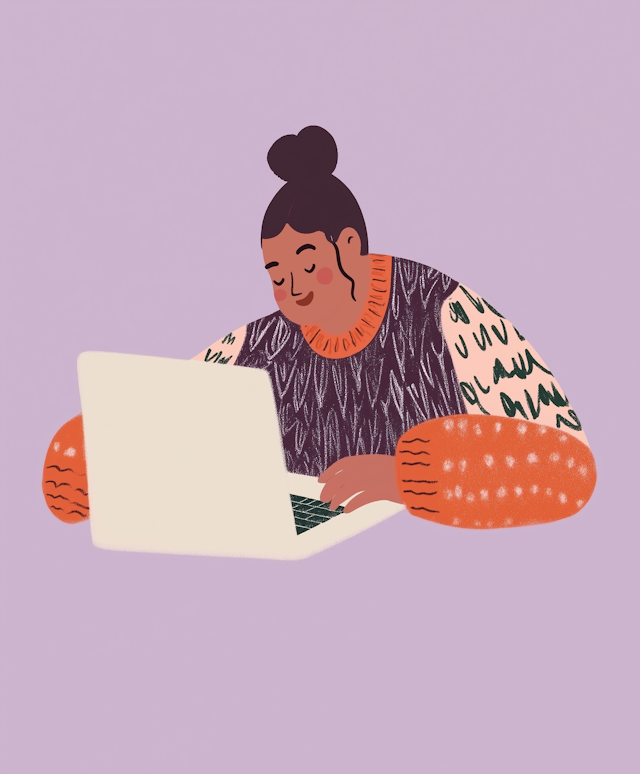 Woman Working on Laptop Illustration