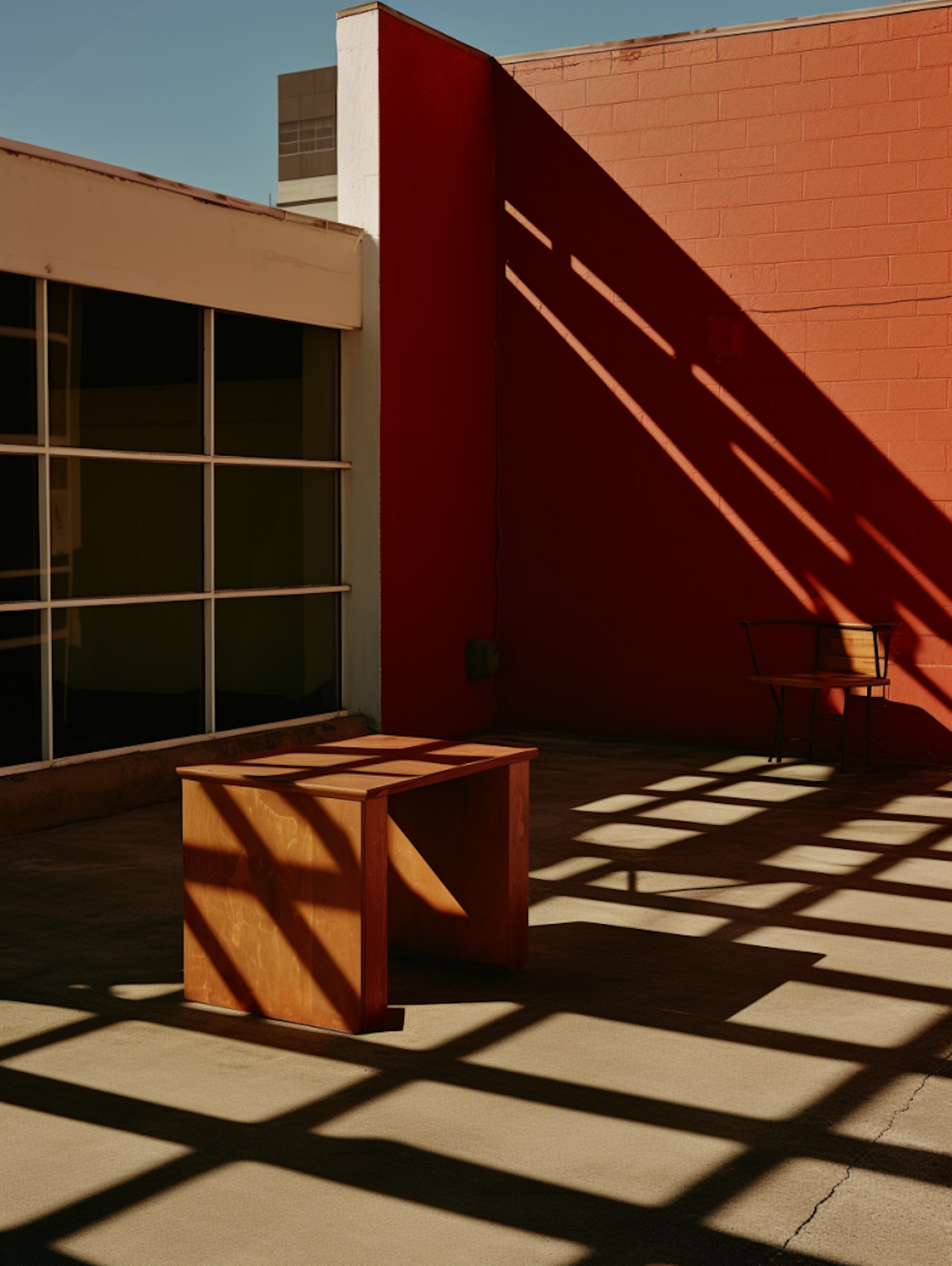 Serene Sunlit Solitude: Architectural Contrast and Shadows