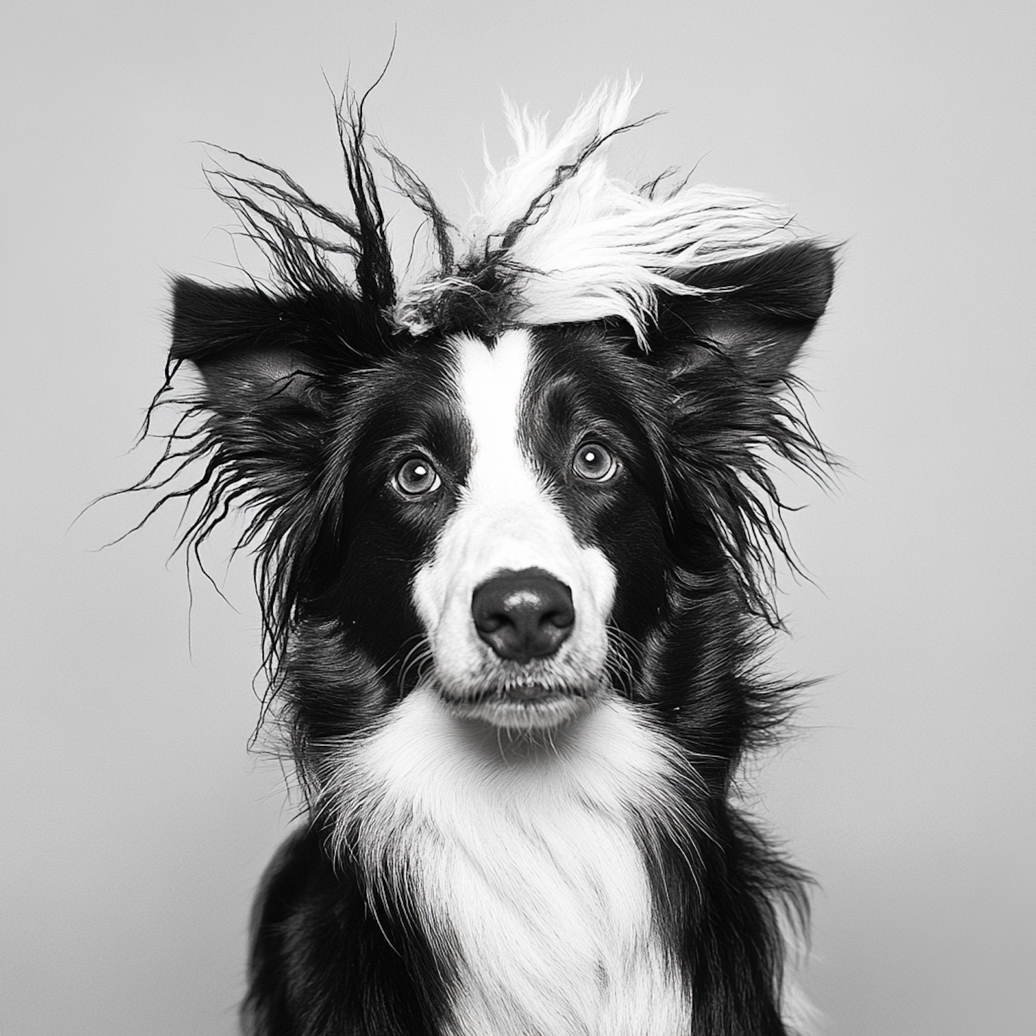 Expressive Black and White Dog with Mohawk