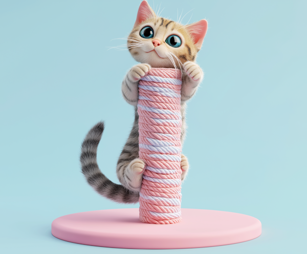 3D Rendered Playful Kitten with Yarn