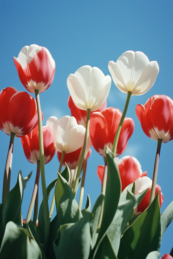 Tulips Under Blue Sky