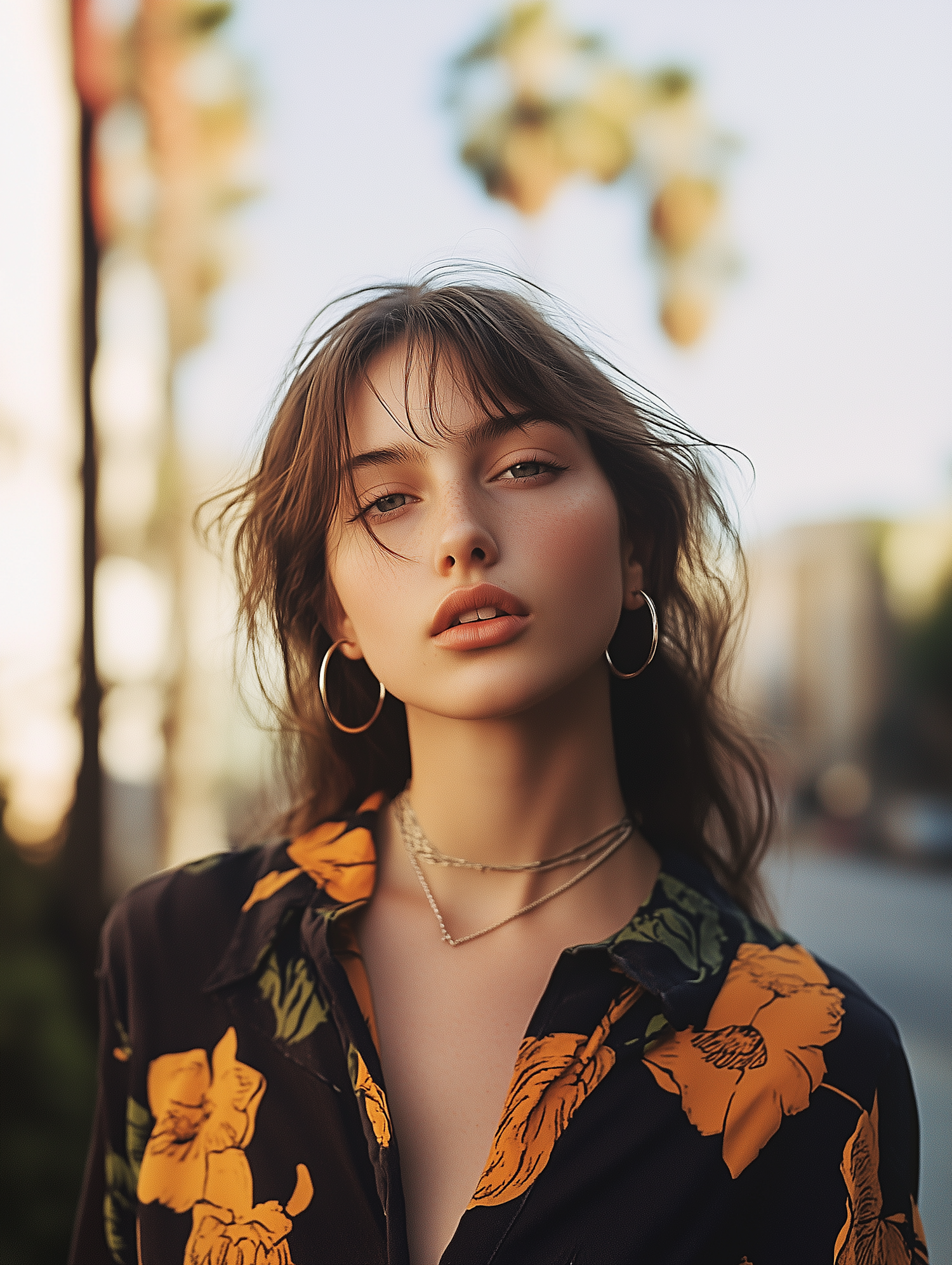 Serene Woman in Floral Shirt