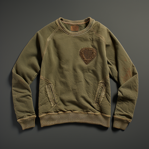 Vintage Olive Crewneck with Leather Shield Patch